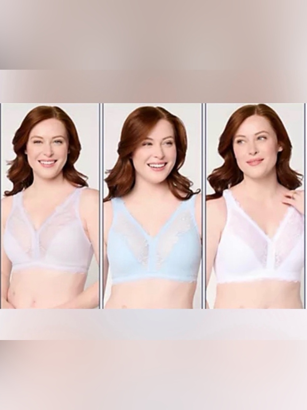 Breezies Lace V-Neck Wireless Bralettes - White, Blue, Lavender NEW SET OF THREE